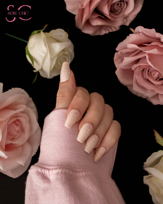 Get inspired by the stunning looks created with Sois Chic's press-on nails beautifully applied on a girl's nails. Elevate your style with ease and confidence.